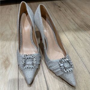 Schutz Meisho Glam Glitter Silver Pointed Toe Stiletto Heel